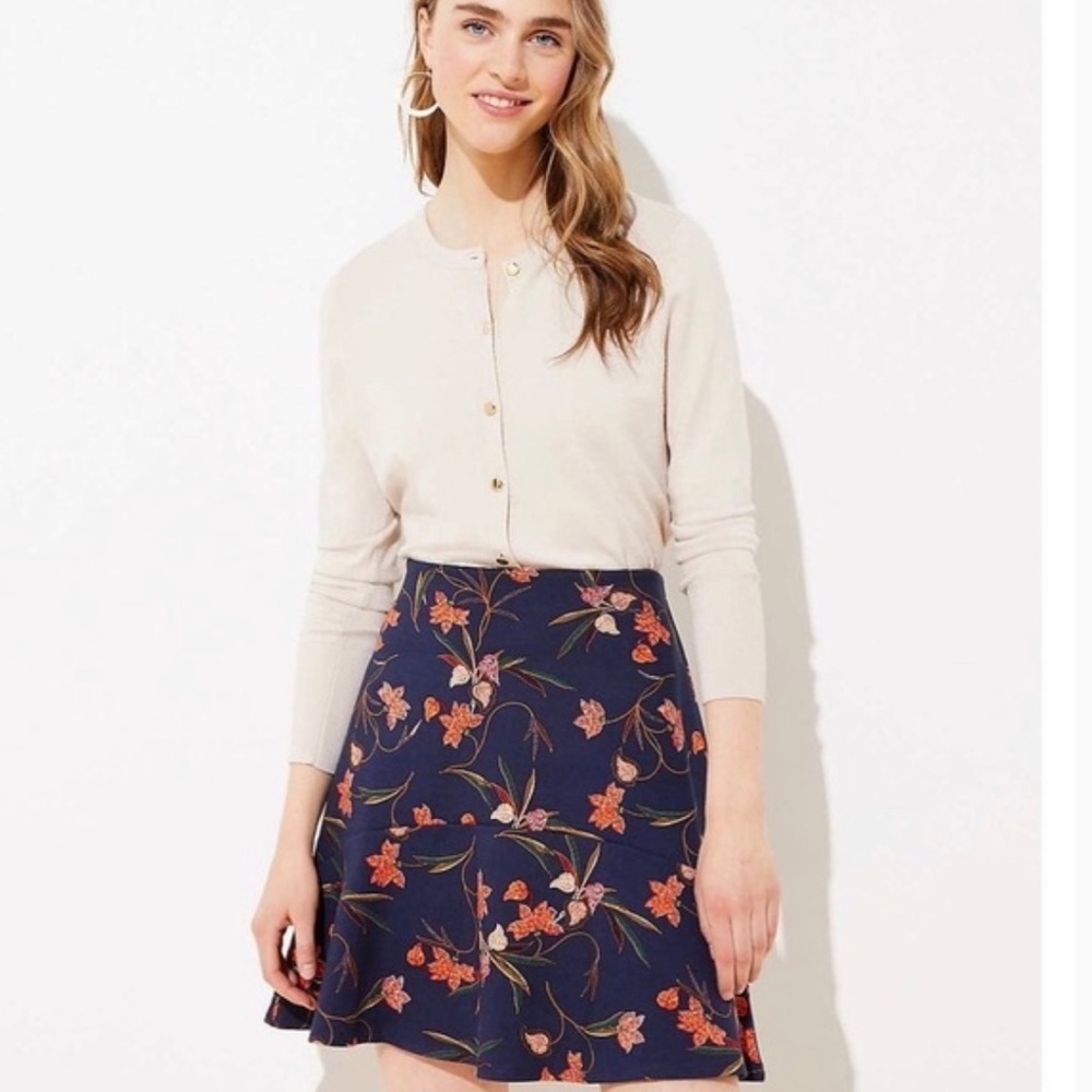 {NEW} Loft Petite Ponte Skater Skirt in Floral Navy